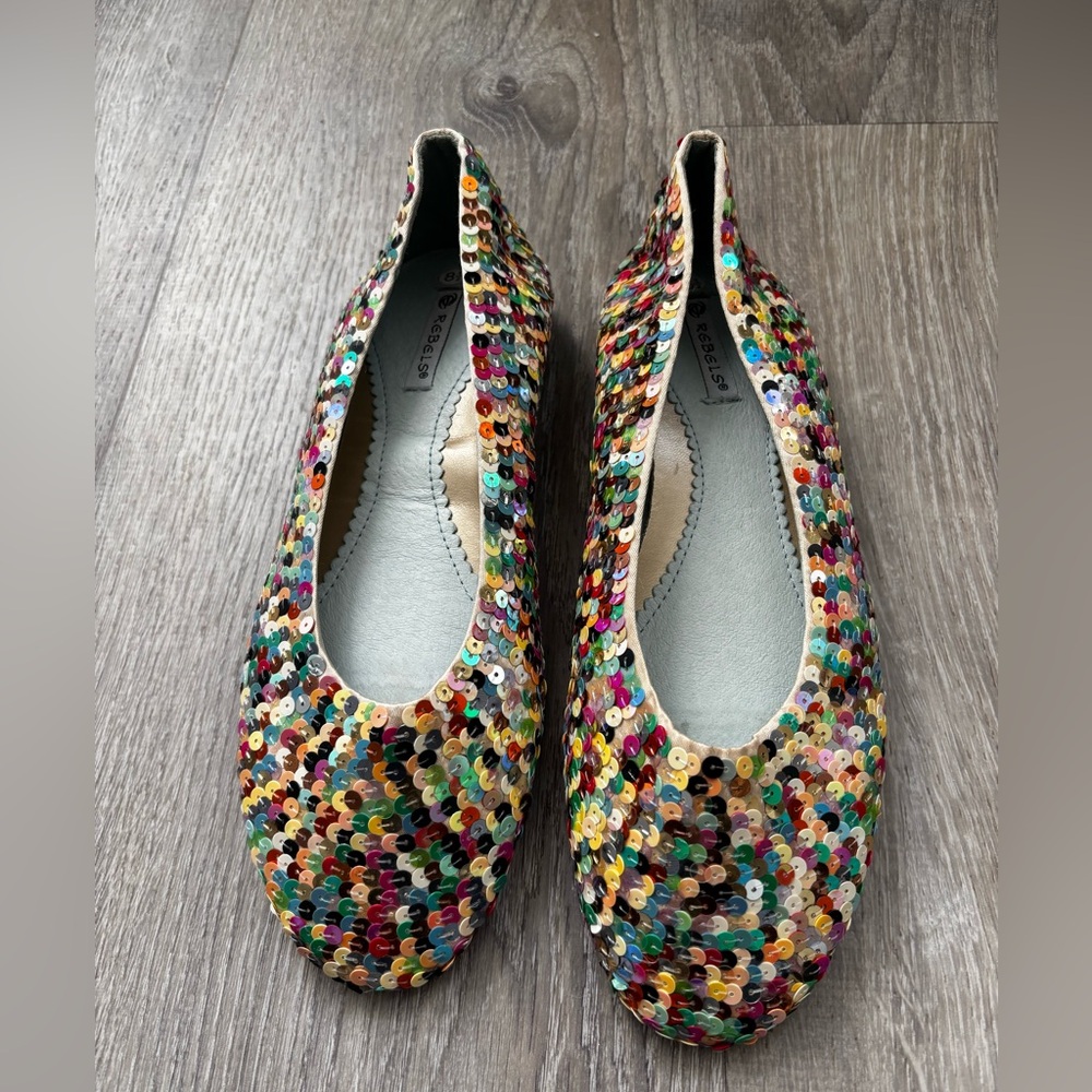 Vintage 2000s Y2K Rebels Confetti Multicolor Sequin Ballet Flat 8 Women's Shoe